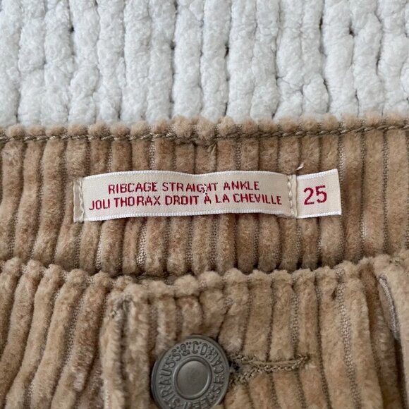 Levi's Tan Corduroy Ribcage Straight Ankle Jeans - Size 25 - Picture 4 of 7